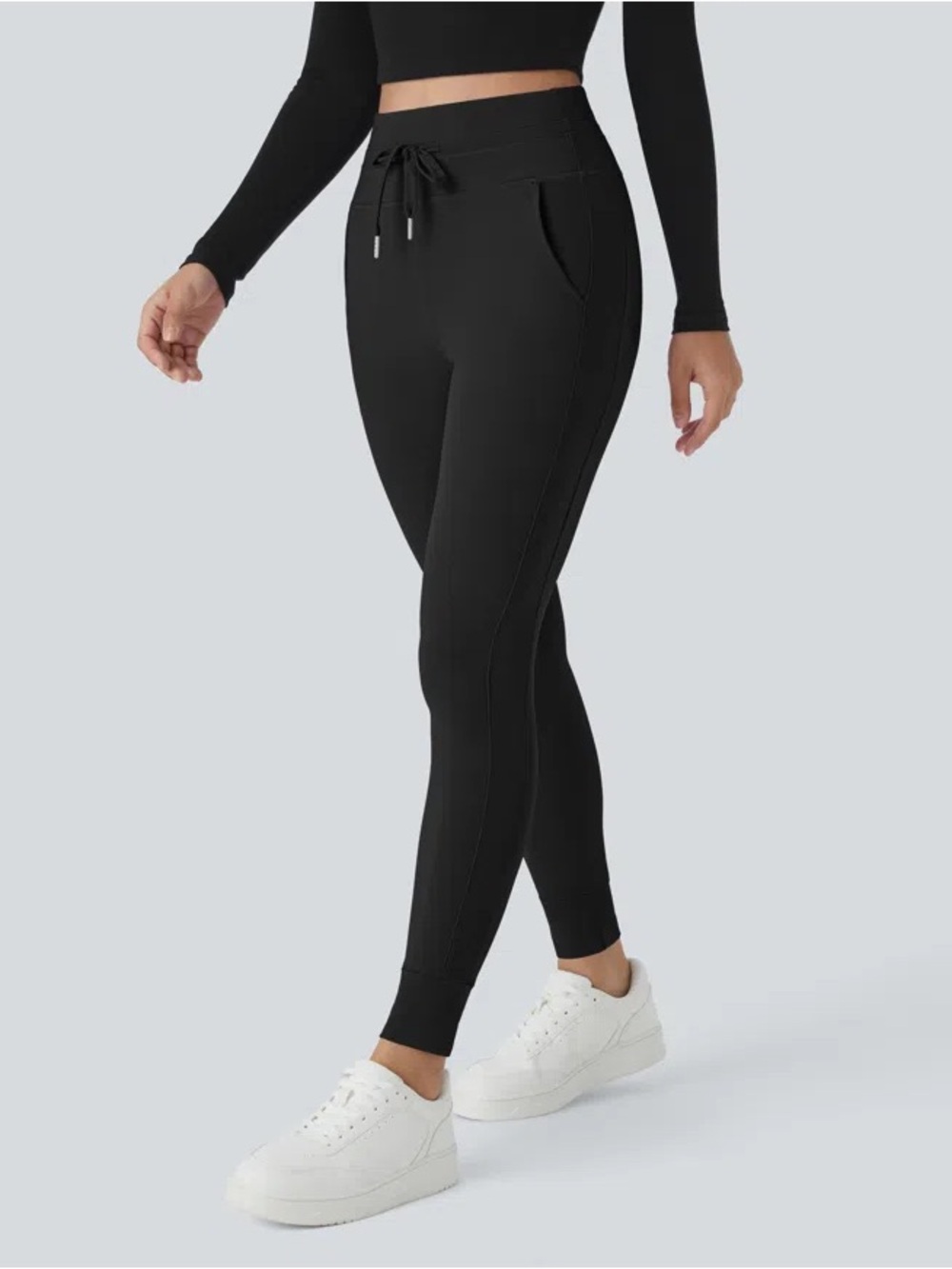 HALARA Black High-Waist Drawstring Joggers#889